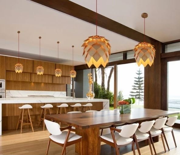 Pine Cone Pendant Light - Natural Wood Design