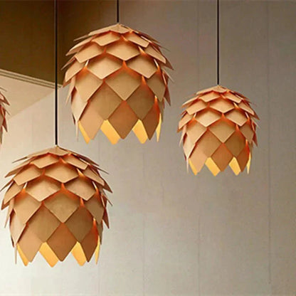 Pine Cone Pendant Light - Natural Wood Design