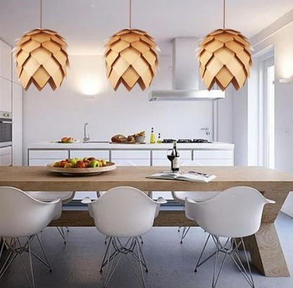 Pine Cone Pendant Light - Natural Wood Design
