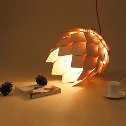 Pine Cone Pendant Light - Natural Wood Design