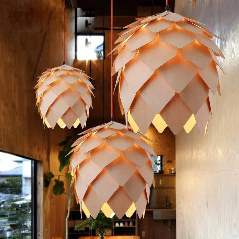 Pine Cone Pendant Light - Natural Wood Design