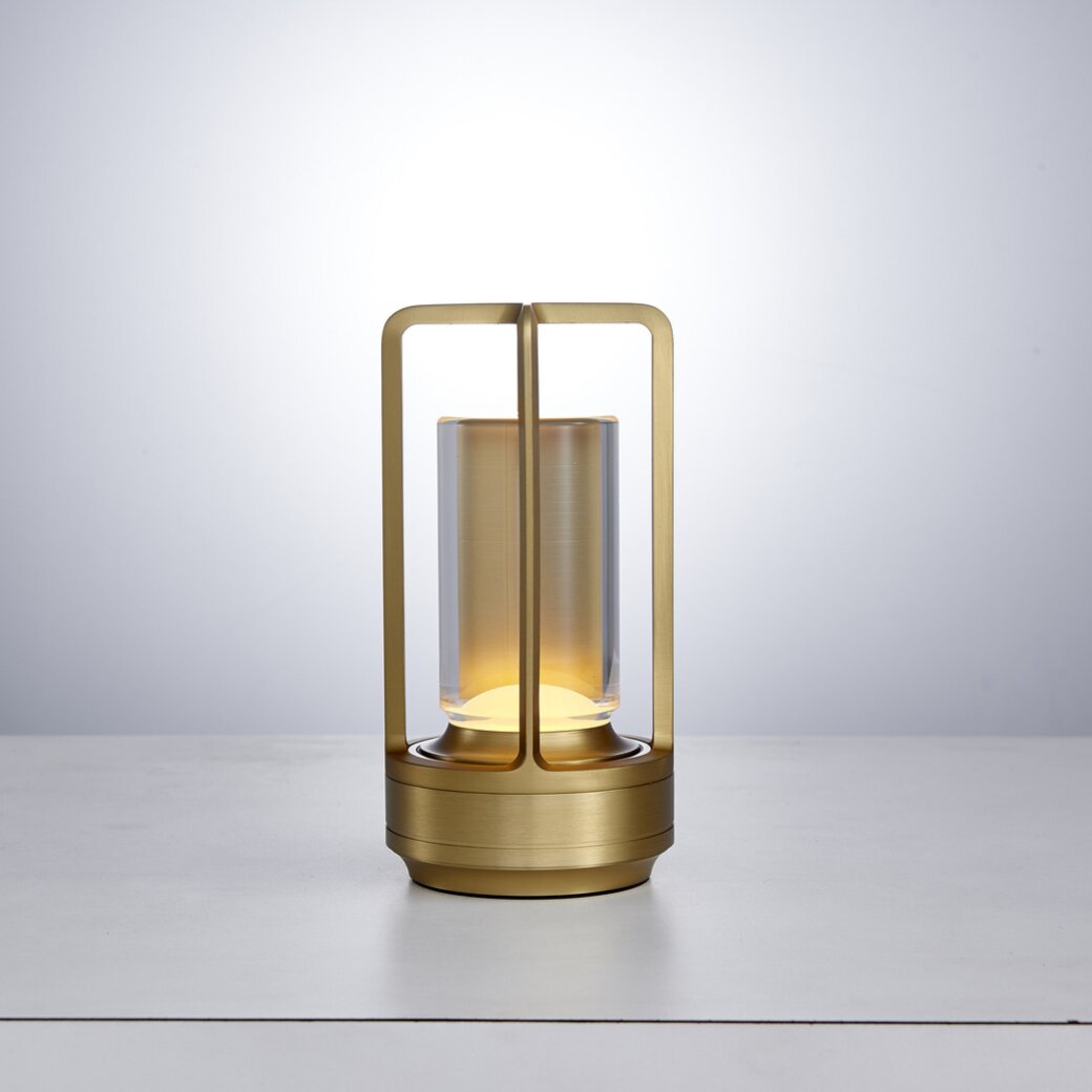Contemporary Table Lamp with Metal and Glass Lantern Design for Indoors or Outdoors