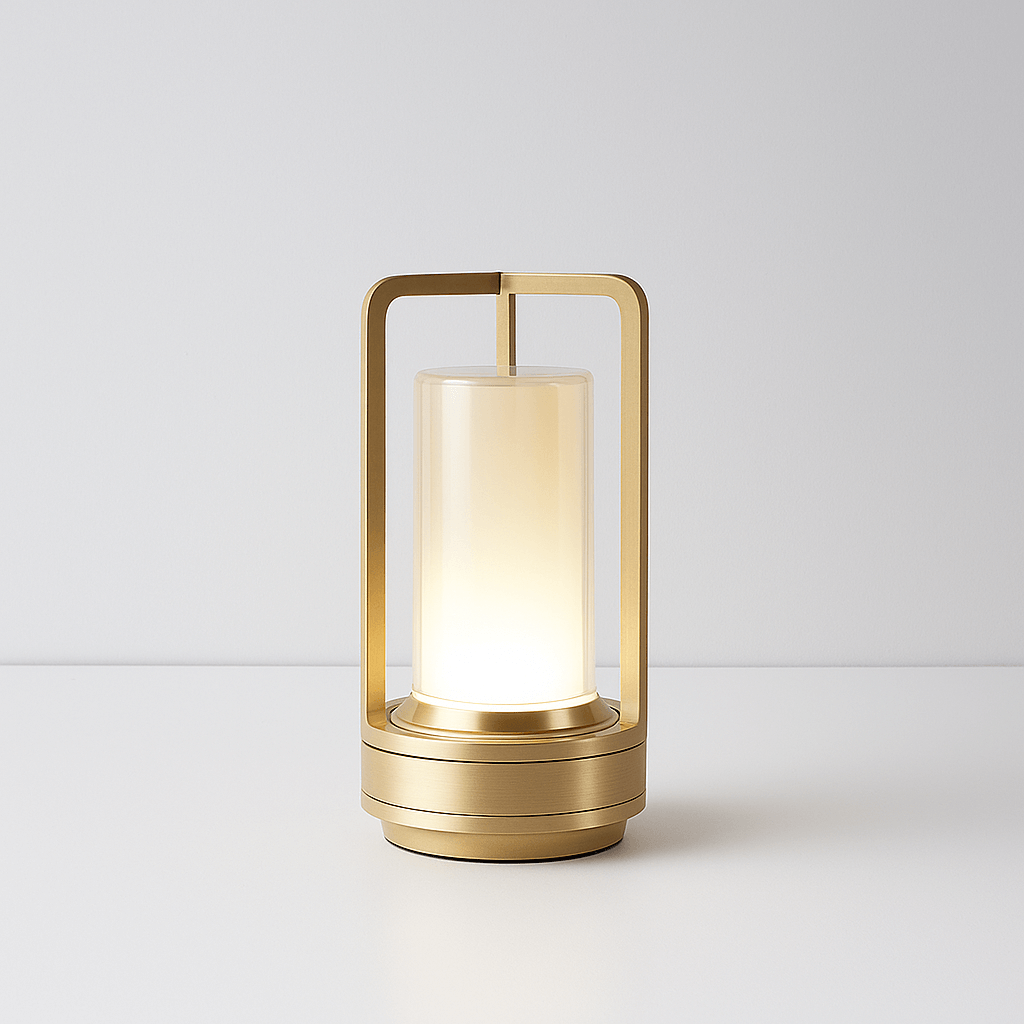 Contemporary Table Lamp with Metal and Glass Lantern Design for Indoors or Outdoors