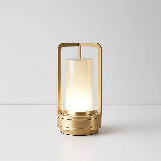 Contemporary Table Lamp with Metal and Glass Lantern Design for Indoors or Outdoors