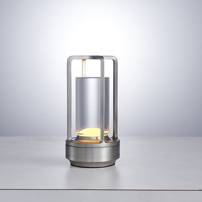 Contemporary Table Lamp with Metal and Glass Lantern Design for Indoors or Outdoors