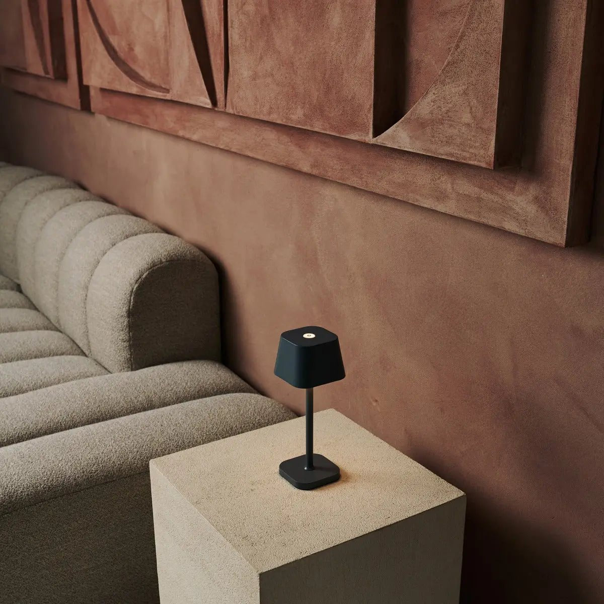 Modern Stone Grey Table Lamp – Rechargeable and Dimmable