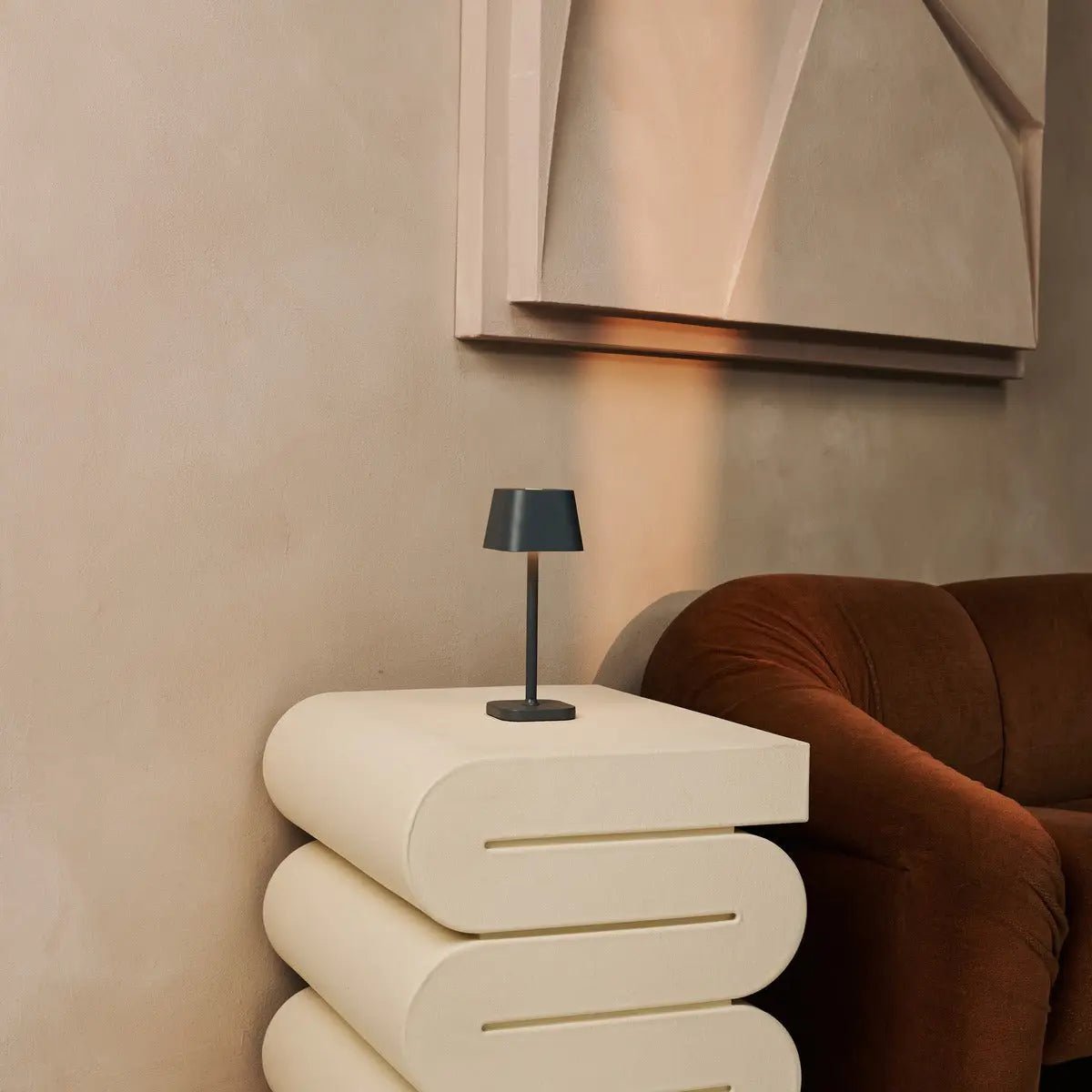 Modern Stone Grey Table Lamp – Rechargeable and Dimmable
