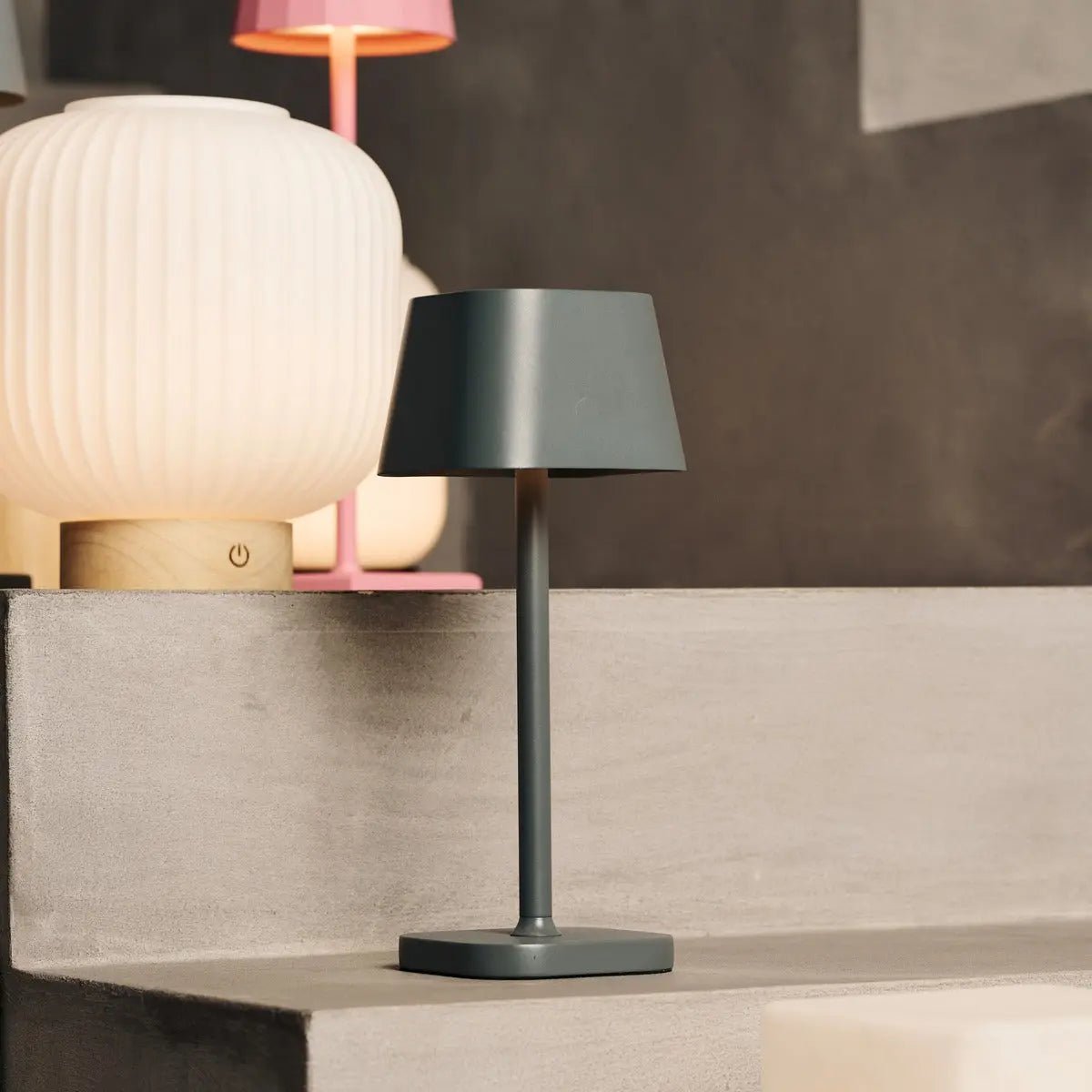 Modern Stone Grey Table Lamp – Rechargeable and Dimmable