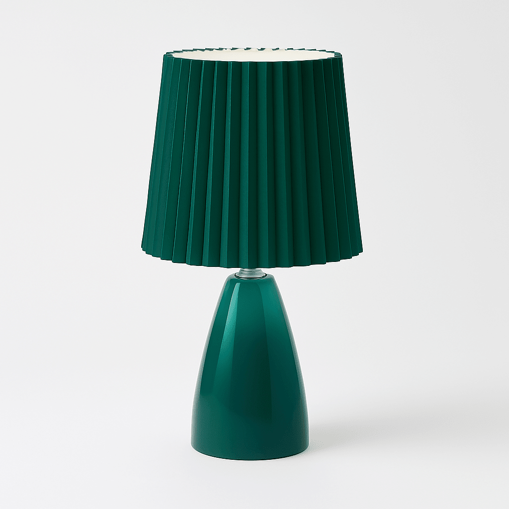 Mid-Century Table Lamp with Pleated Shade and LED Light