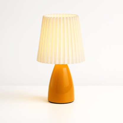Mid-Century Table Lamp with Pleated Shade and LED Light