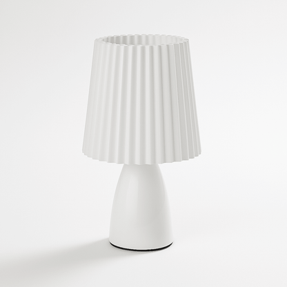 Mid-Century Table Lamp with Pleated Shade and LED Light