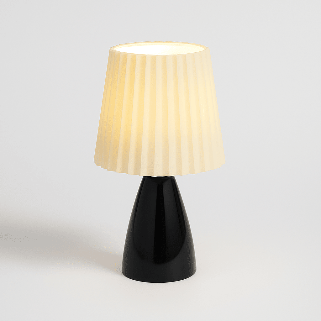 Mid-Century Table Lamp with Pleated Shade and LED Light