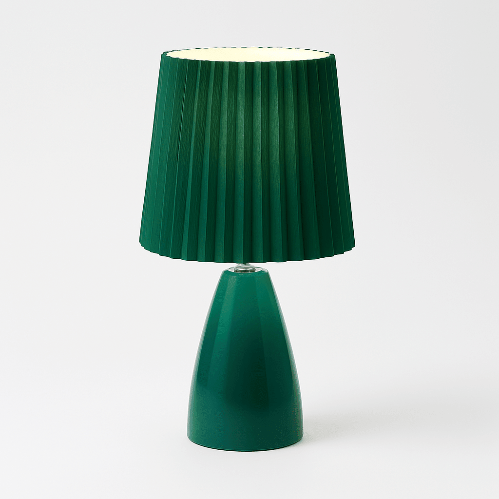 Mid-Century Table Lamp with Pleated Shade and LED Light