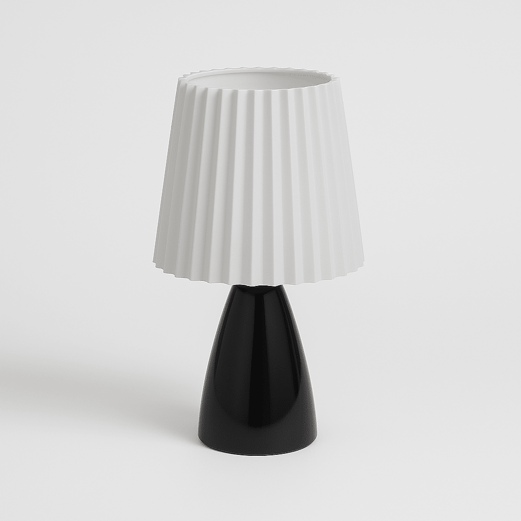 Mid-Century Table Lamp with Pleated Shade and LED Light