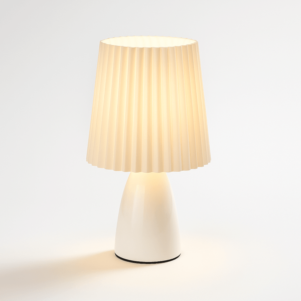 Mid-Century Table Lamp with Pleated Shade and LED Light