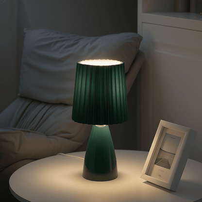 Mid-Century Table Lamp with Pleated Shade and LED Light