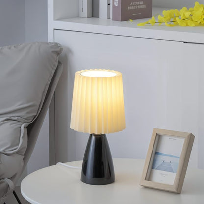 Mid-Century Table Lamp with Pleated Shade and LED Light