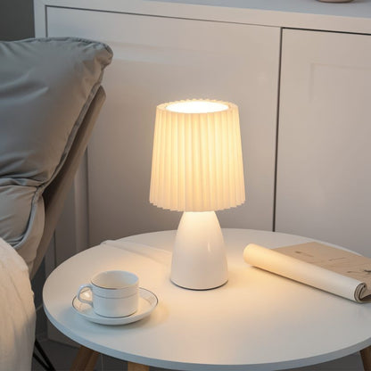 Mid-Century Table Lamp with Pleated Shade and LED Light