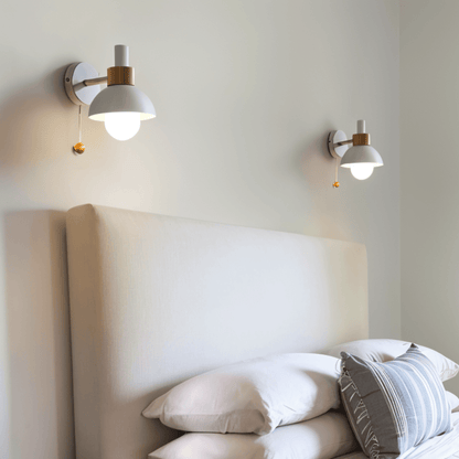 Wood and Iron Wall Light in Macaron Style with Pull Switch