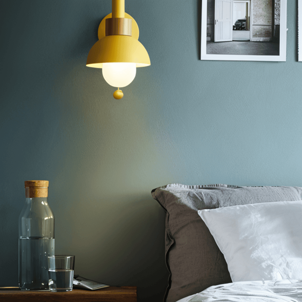 Wood and Iron Wall Light in Macaron Style with Pull Switch