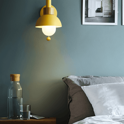 Wood and Iron Wall Light in Macaron Style with Pull Switch