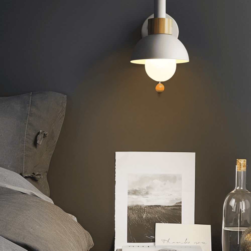 Wood and Iron Wall Light in Macaron Style with Pull Switch