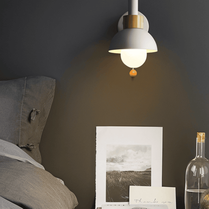 Wood and Iron Wall Light in Macaron Style with Pull Switch