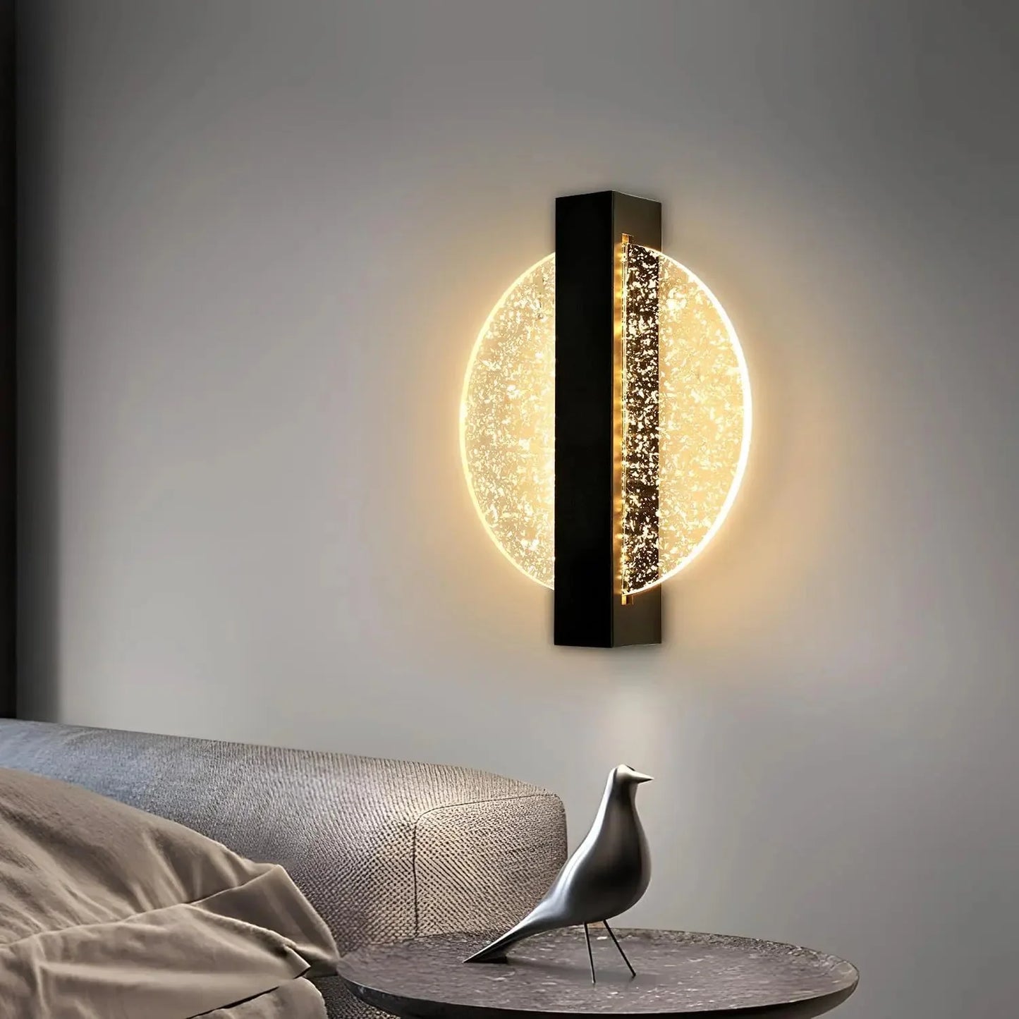 Cozy Illumination Wall Light with Round Silver Leaf Design