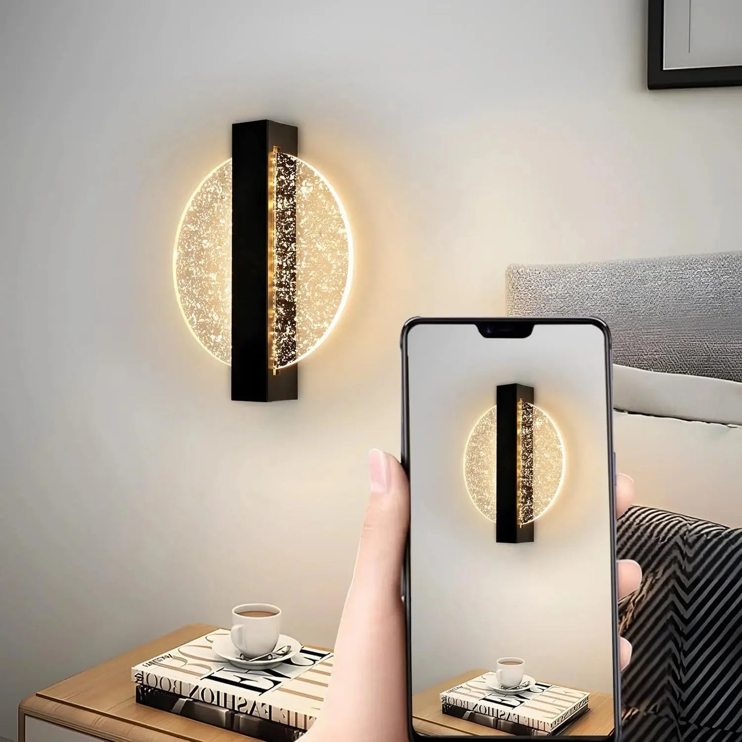 Cozy Illumination Wall Light with Round Silver Leaf Design