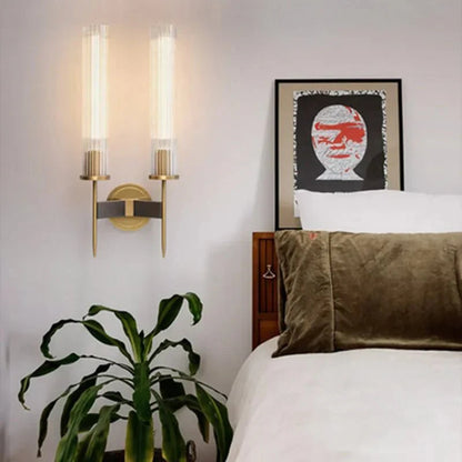 Modern Wall Light with Ribbed Glass and Copper Finish