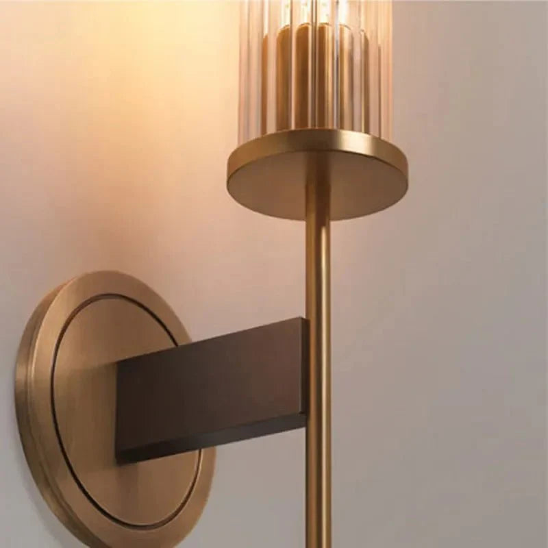 Modern Wall Light with Ribbed Glass and Copper Finish