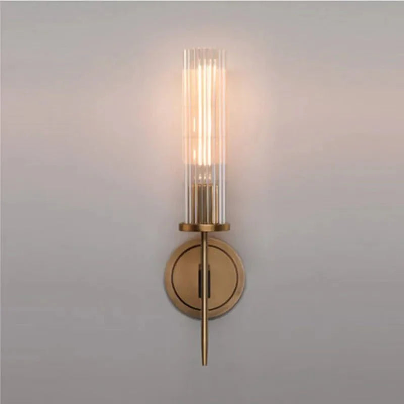 Modern Wall Light with Ribbed Glass and Copper Finish