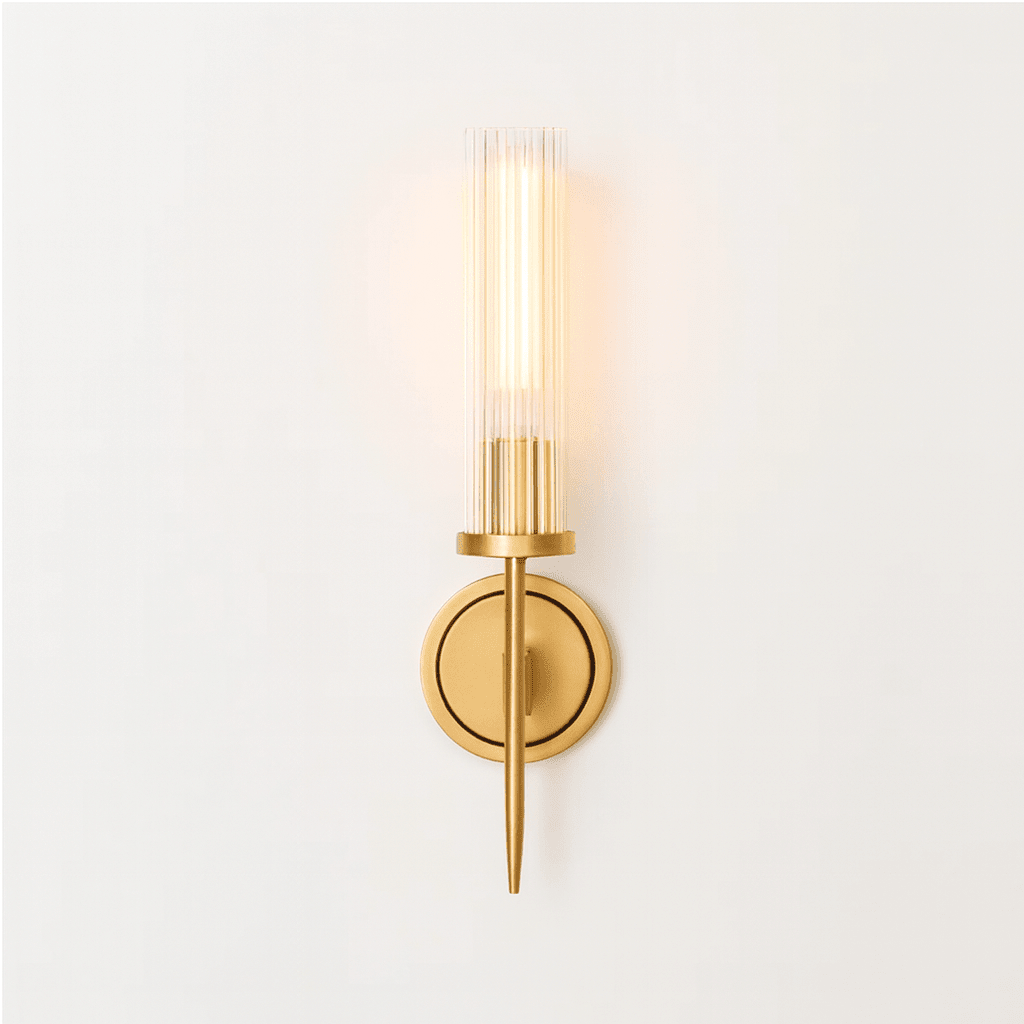Modern Wall Light with Ribbed Glass and Copper Finish