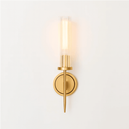 Modern Wall Light with Ribbed Glass and Copper Finish