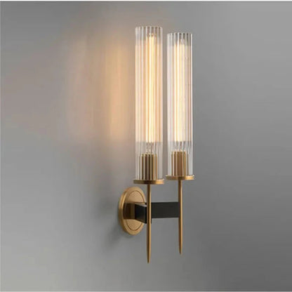 Modern Wall Light with Ribbed Glass and Copper Finish