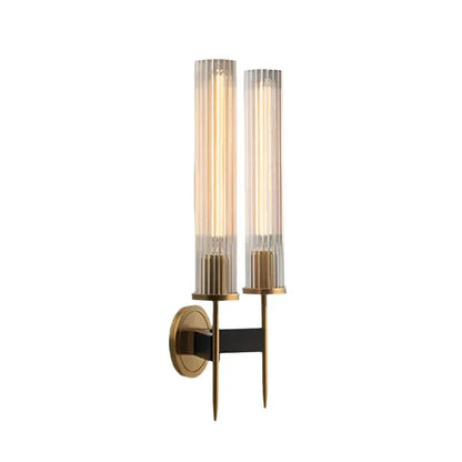 Modern Wall Light with Ribbed Glass and Copper Finish