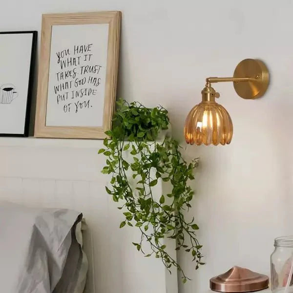 Retro Tulip Bud Flower Wall Lamp with Glass Shade
