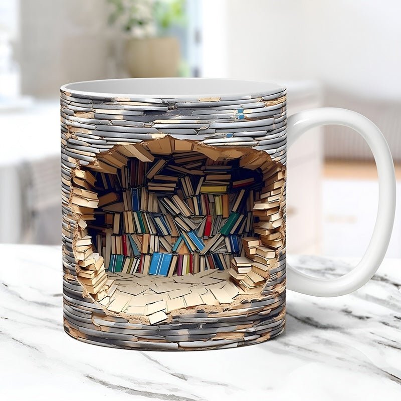 3D Book Shelf Mugs for Book Lovers - Unique Bibliophile Cups