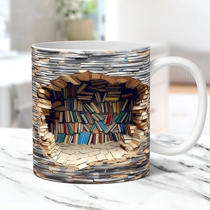 3D Book Shelf Mugs for Book Lovers - Unique Bibliophile Cups