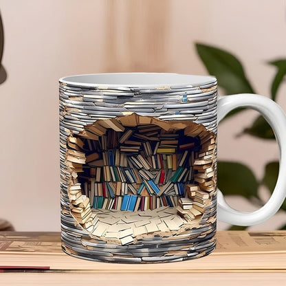 3D Book Shelf Mugs for Book Lovers - Unique Bibliophile Cups