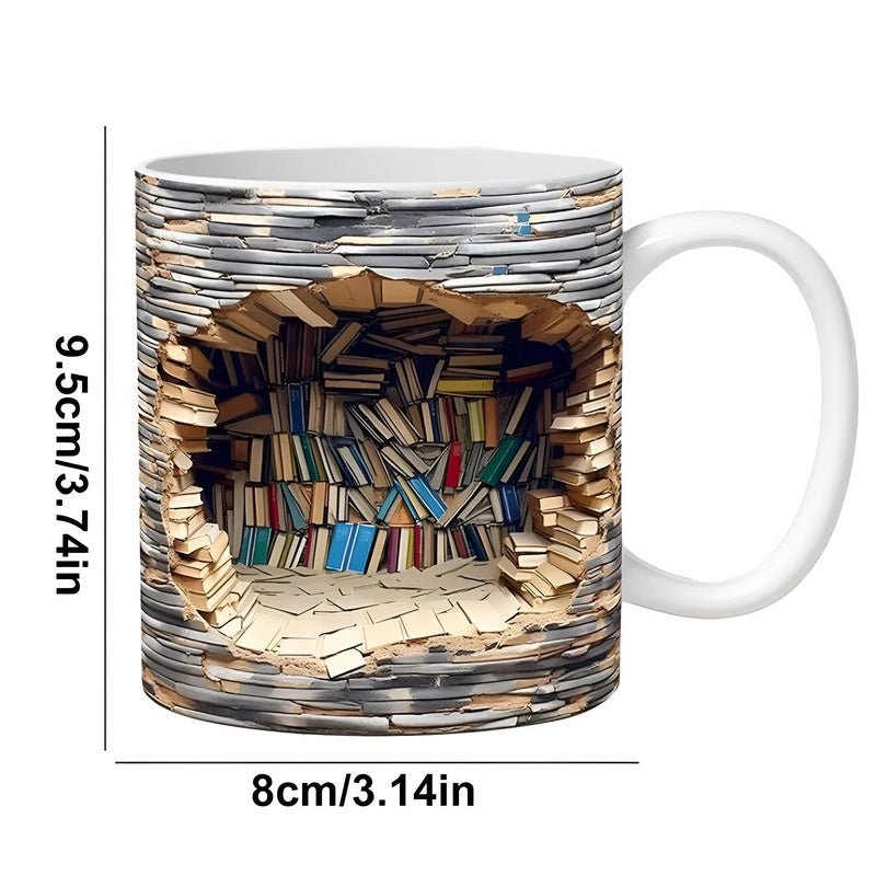 3D Book Shelf Mugs for Book Lovers - Unique Bibliophile Cups