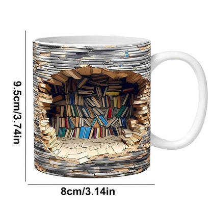 3D Book Shelf Mugs for Book Lovers - Unique Bibliophile Cups