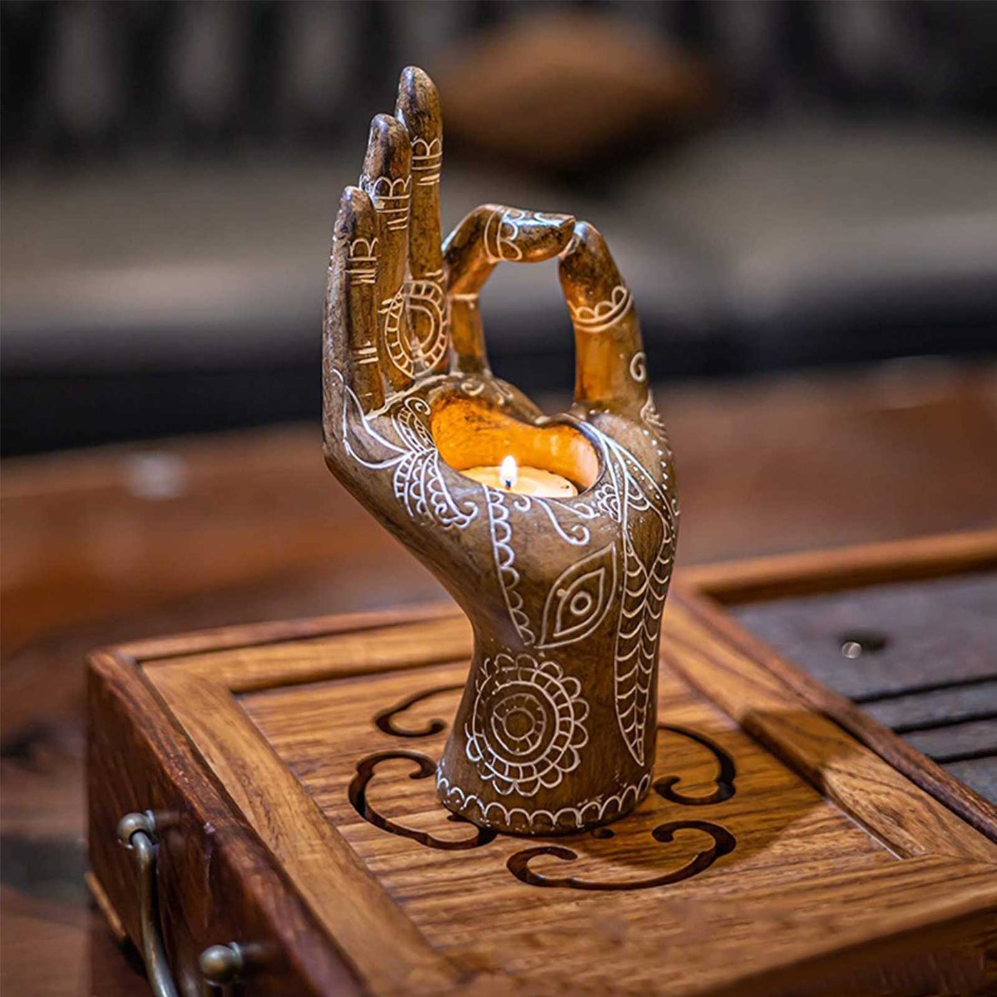 Zen Decor Candle Holder - Buddha Hand Design for Serenity