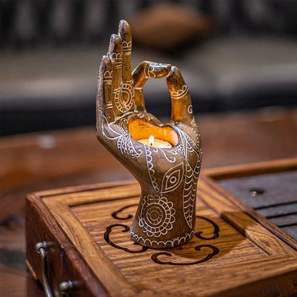Zen Decor Candle Holder - Buddha Hand Design for Serenity