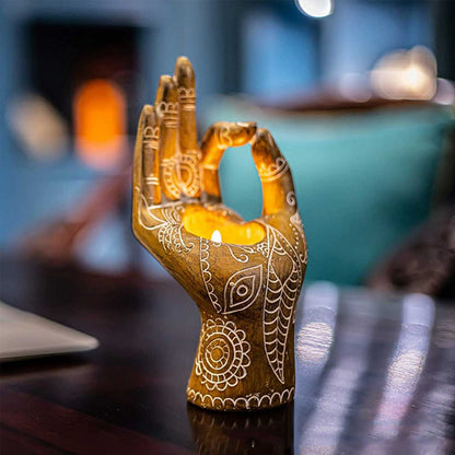 Zen Decor Candle Holder - Buddha Hand Design for Serenity