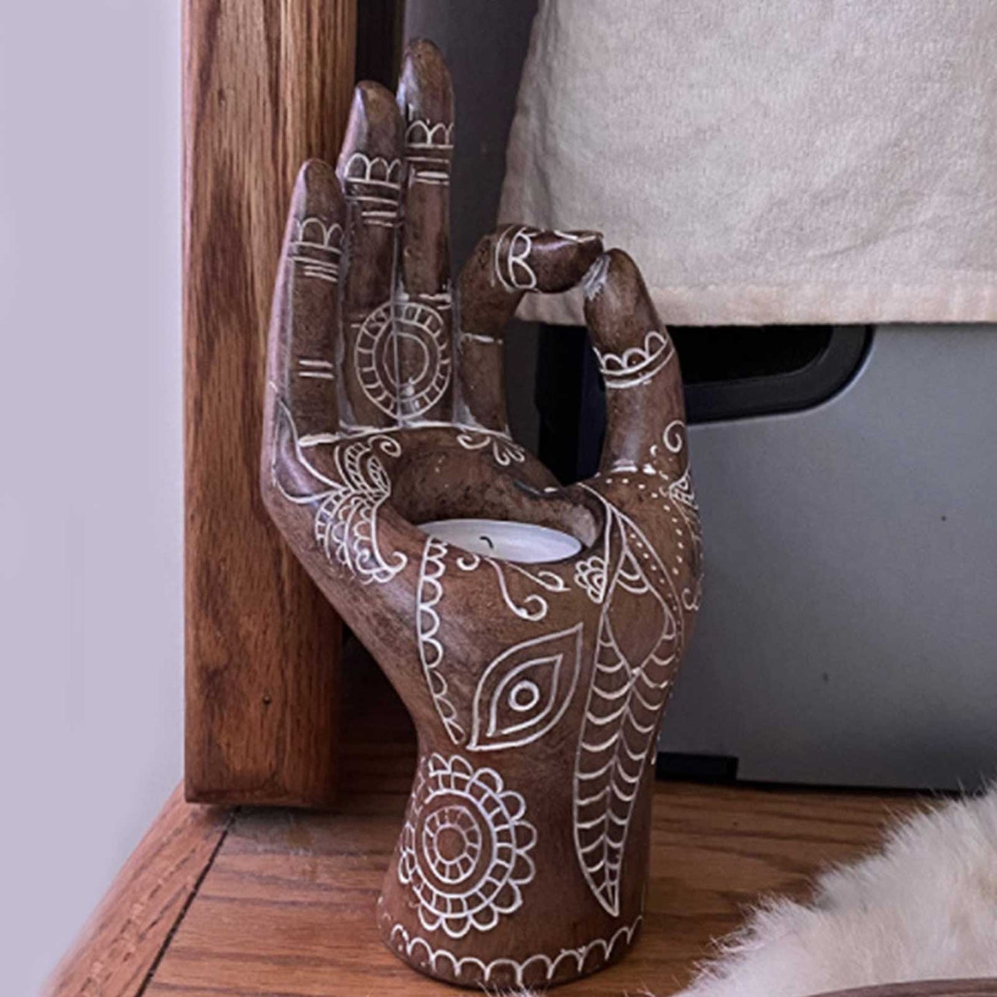 Zen Decor Candle Holder - Buddha Hand Design for Serenity
