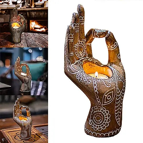 Zen Decor Candle Holder - Buddha Hand Design for Serenity