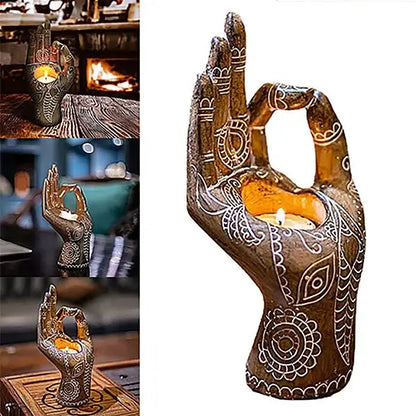 Zen Decor Candle Holder - Buddha Hand Design for Serenity