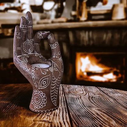 Zen Decor Candle Holder - Buddha Hand Design for Serenity