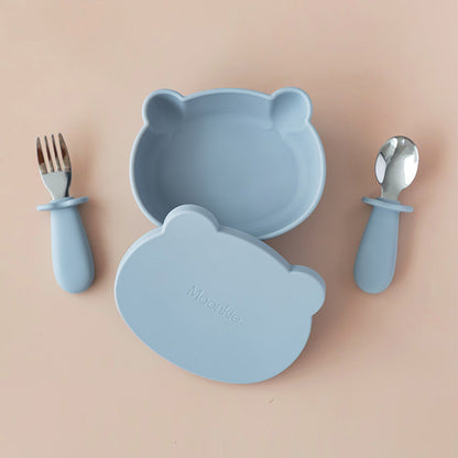 Non-Slip Silicone Baby Feeding Set with Lid and Utensils